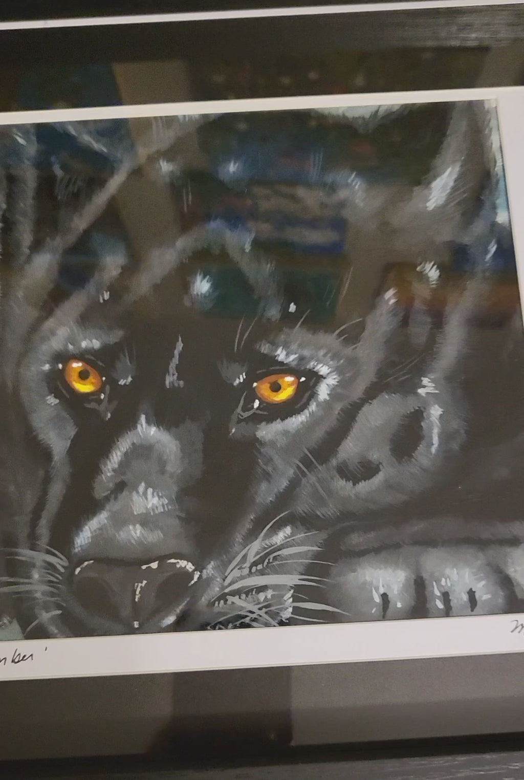 Cautious Slumber - Acrylic Black Panther Painting 12x15" Framed