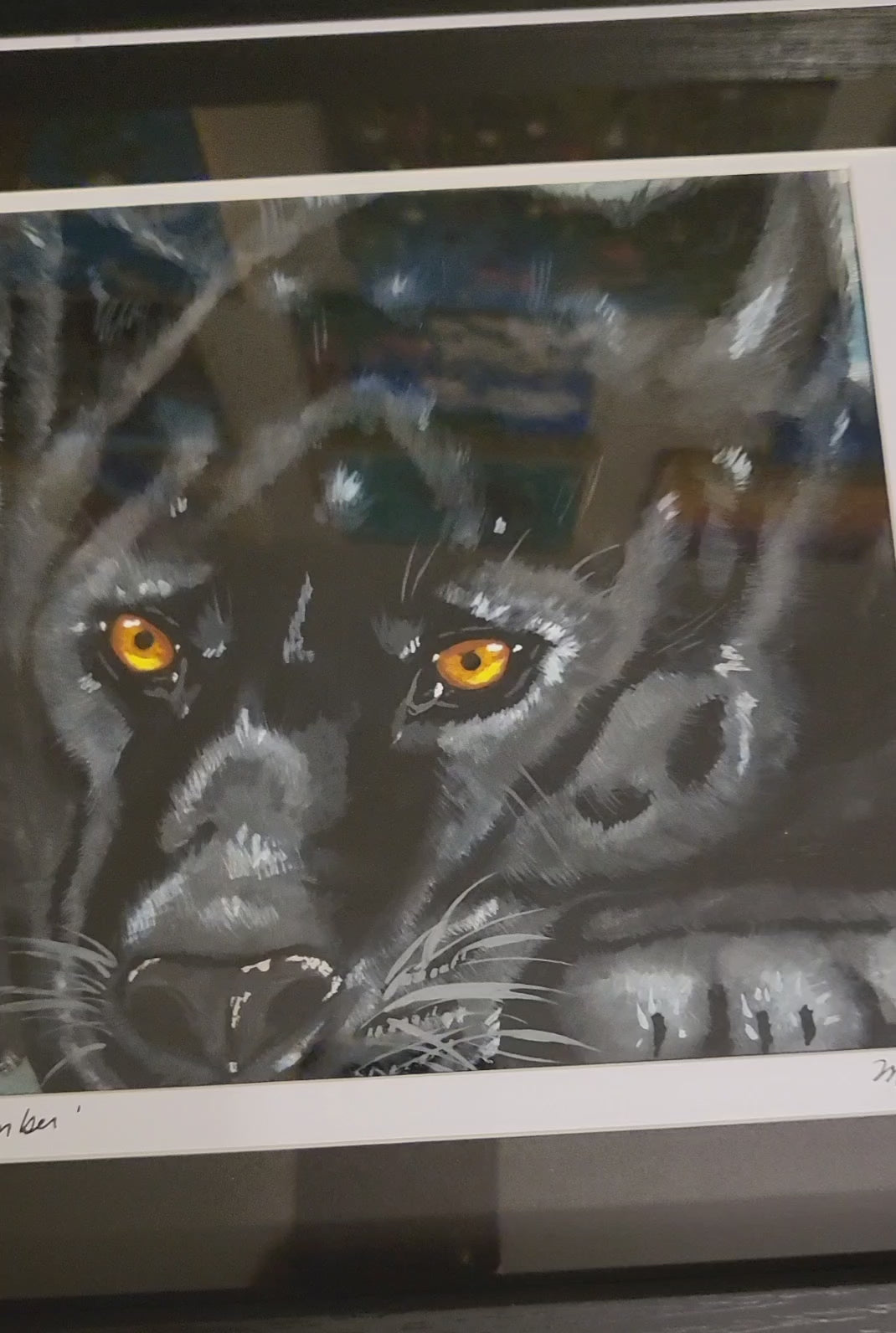 Cautious Slumber - Acrylic Black Panther Painting 12x15" Framed