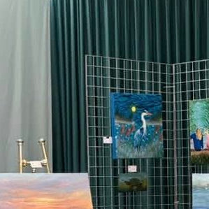 Night Shift - Original Acrylic Impasto Blue Heron Artwork in Lakeside Landscape 20x20"