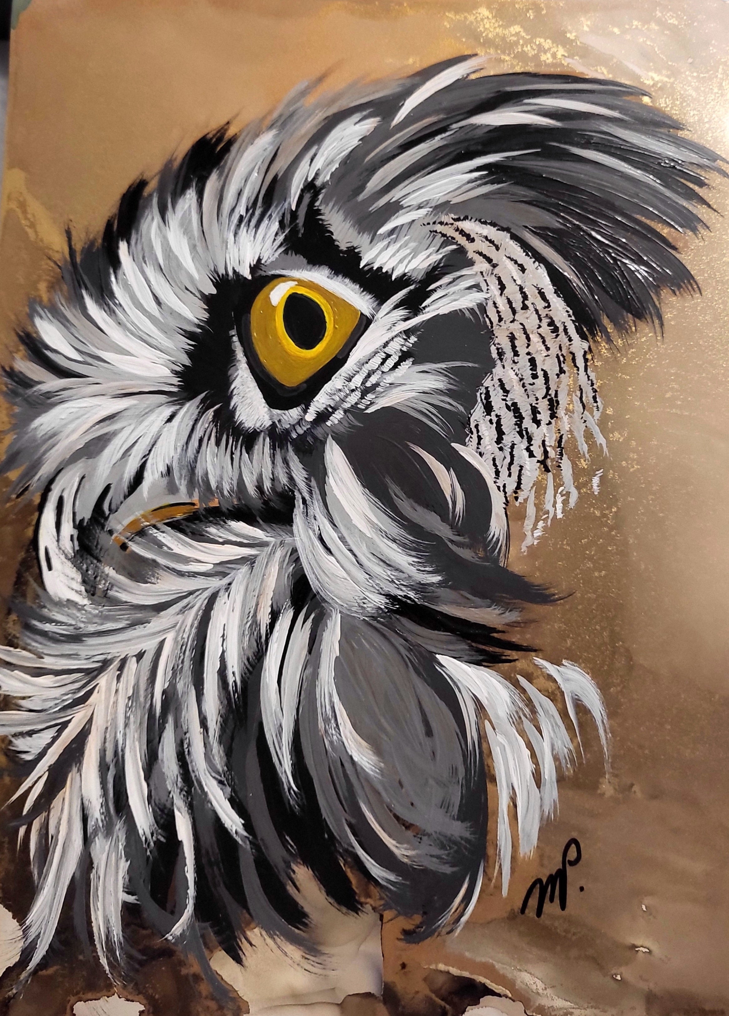 Understanding - Acrylic and Alcohol Ink Owl Framed 12x15"