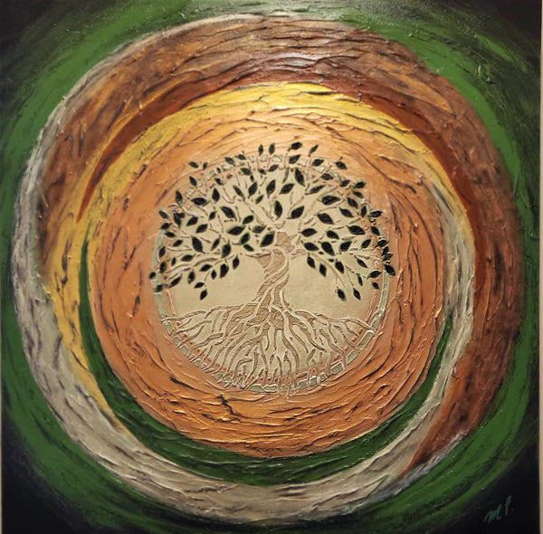Balance - Life and Death/Good and Evil - Original Tree of Life Acrylic Textured Art 24x24"