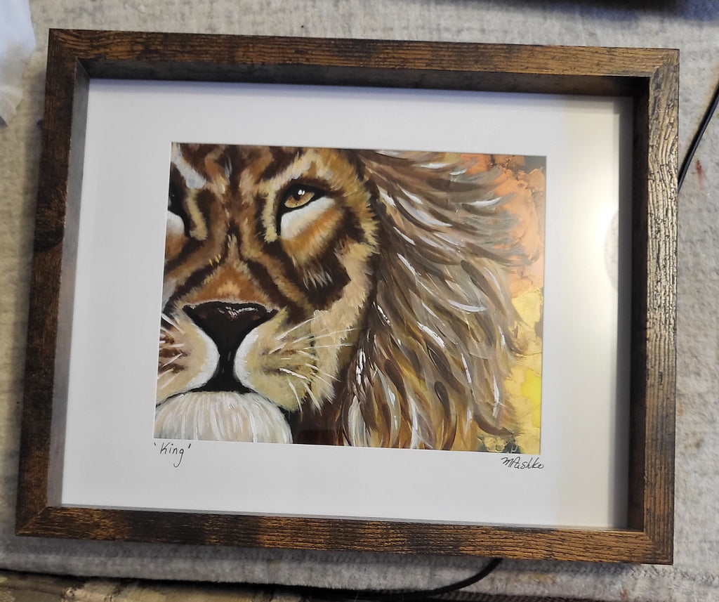 King - Lion Original  Acrylic Artwork SOLD 12x15" Framed