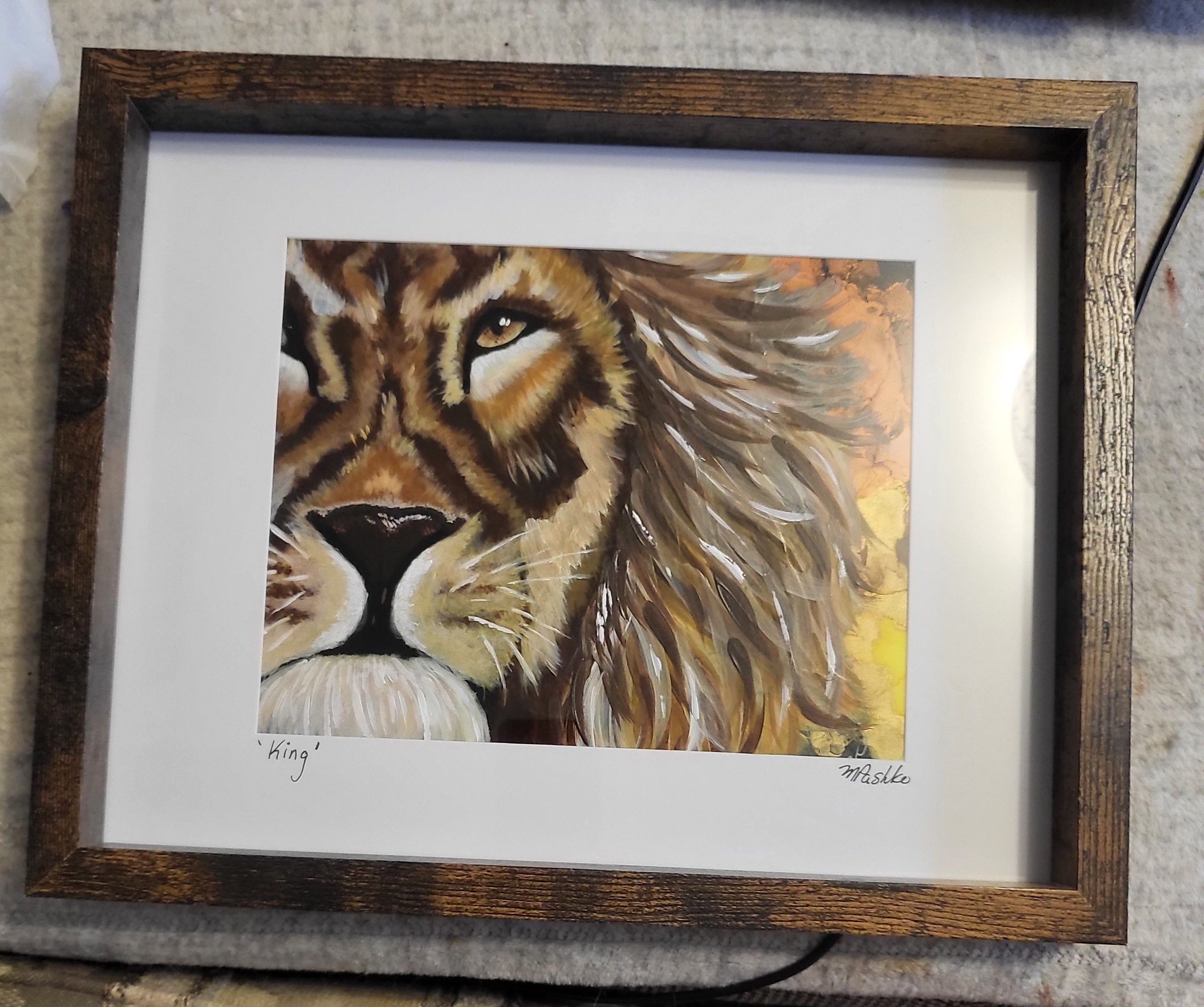 King - Lion Original  Acrylic Artwork SOLD 12x15" Framed