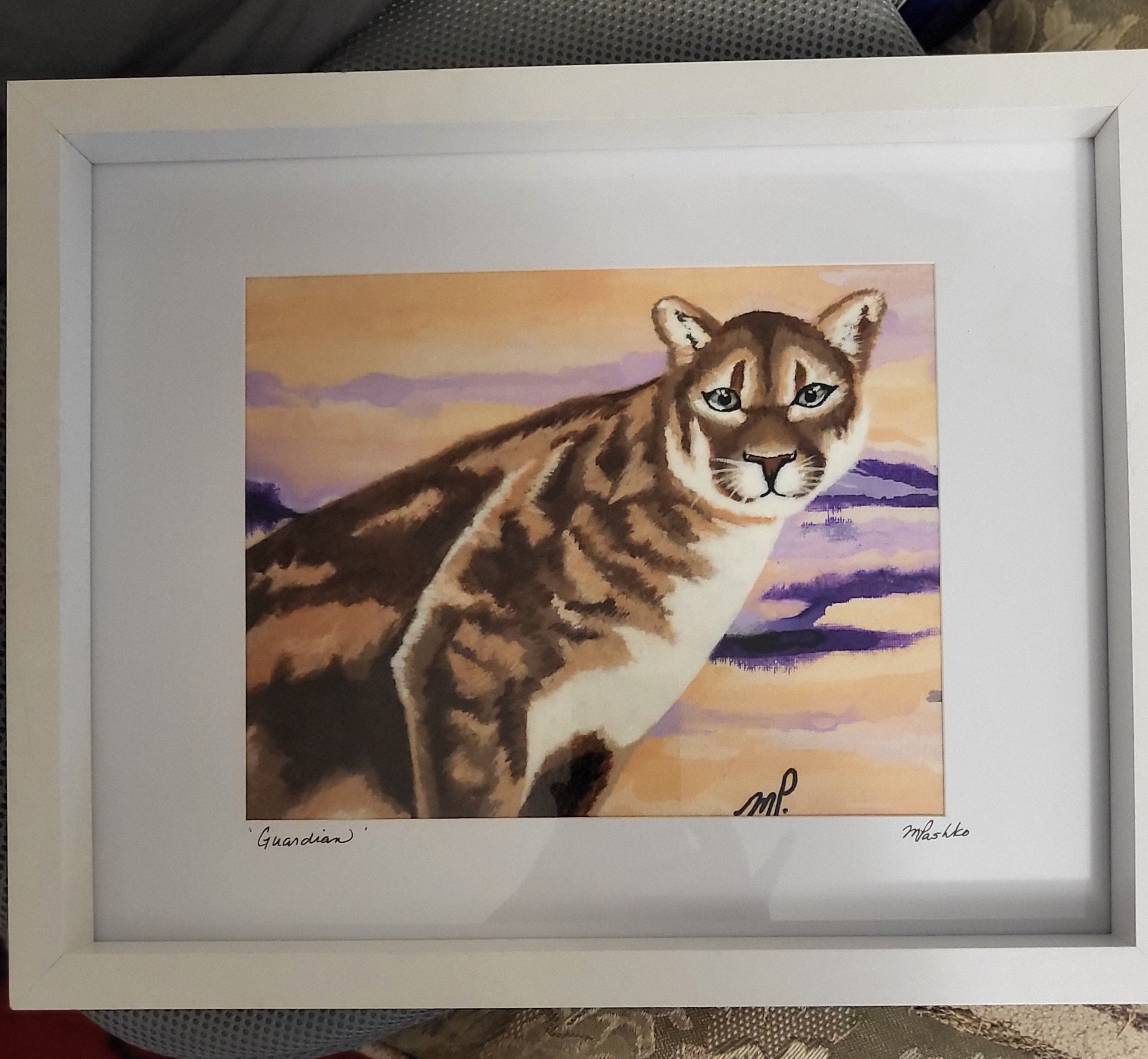 Guardian - Cougar Acrylic Artwork 12x15" Framed