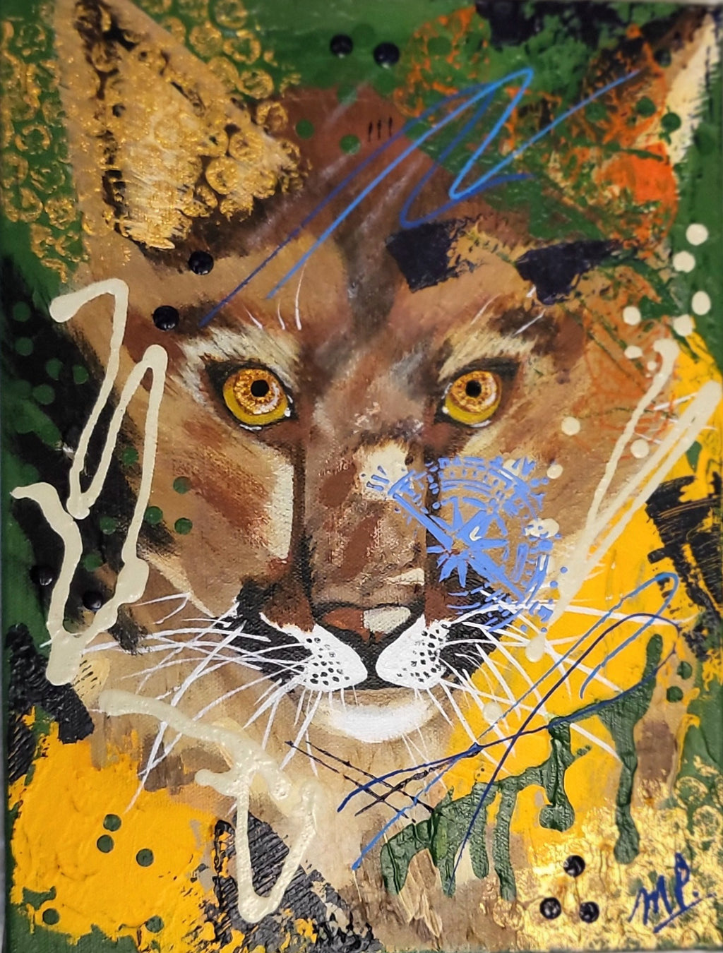 Stare Down - Original Acrylic Abstract Cougar Artwork 9x12"