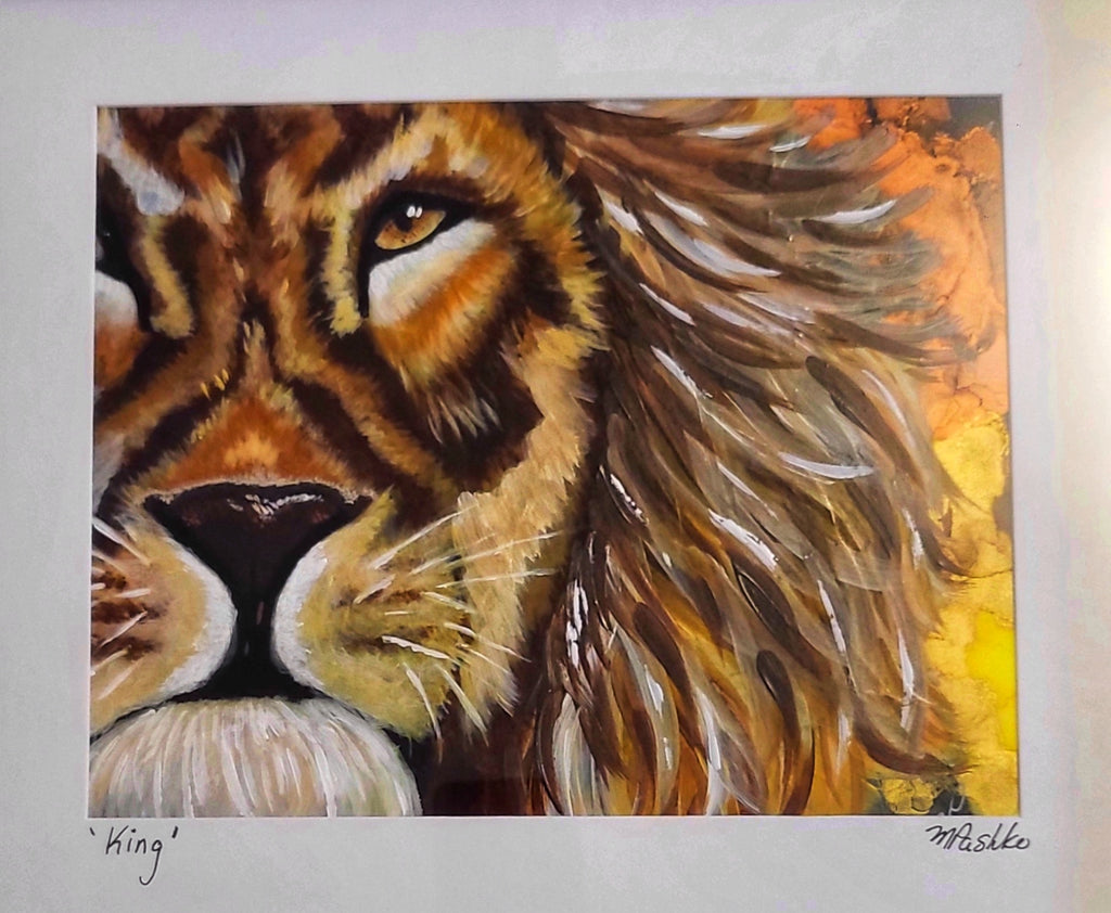 King - Lion Original  Acrylic Artwork SOLD 12x15" Framed