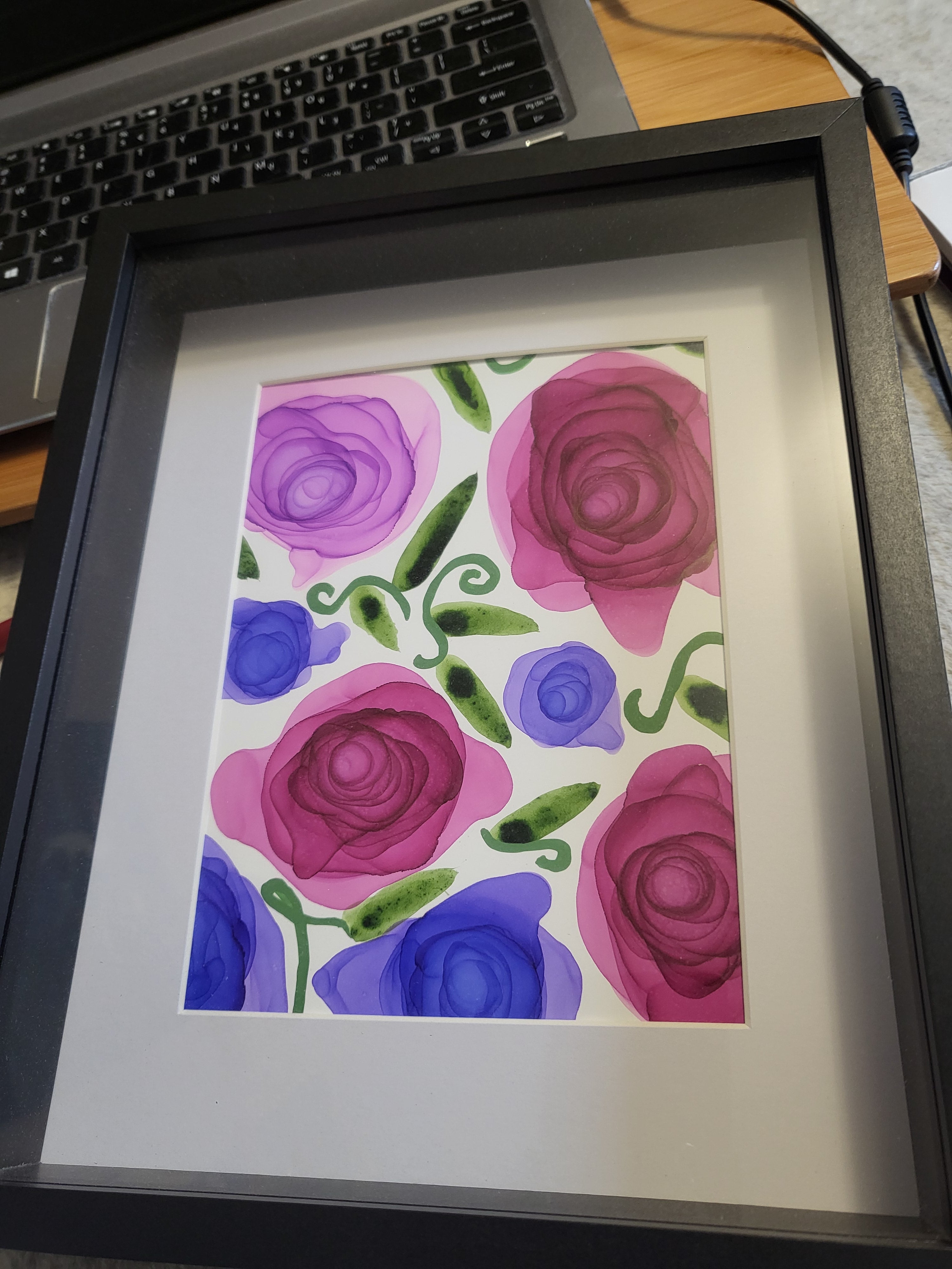 Roses - Original Alcohol Ink Painting 8x10" Framed