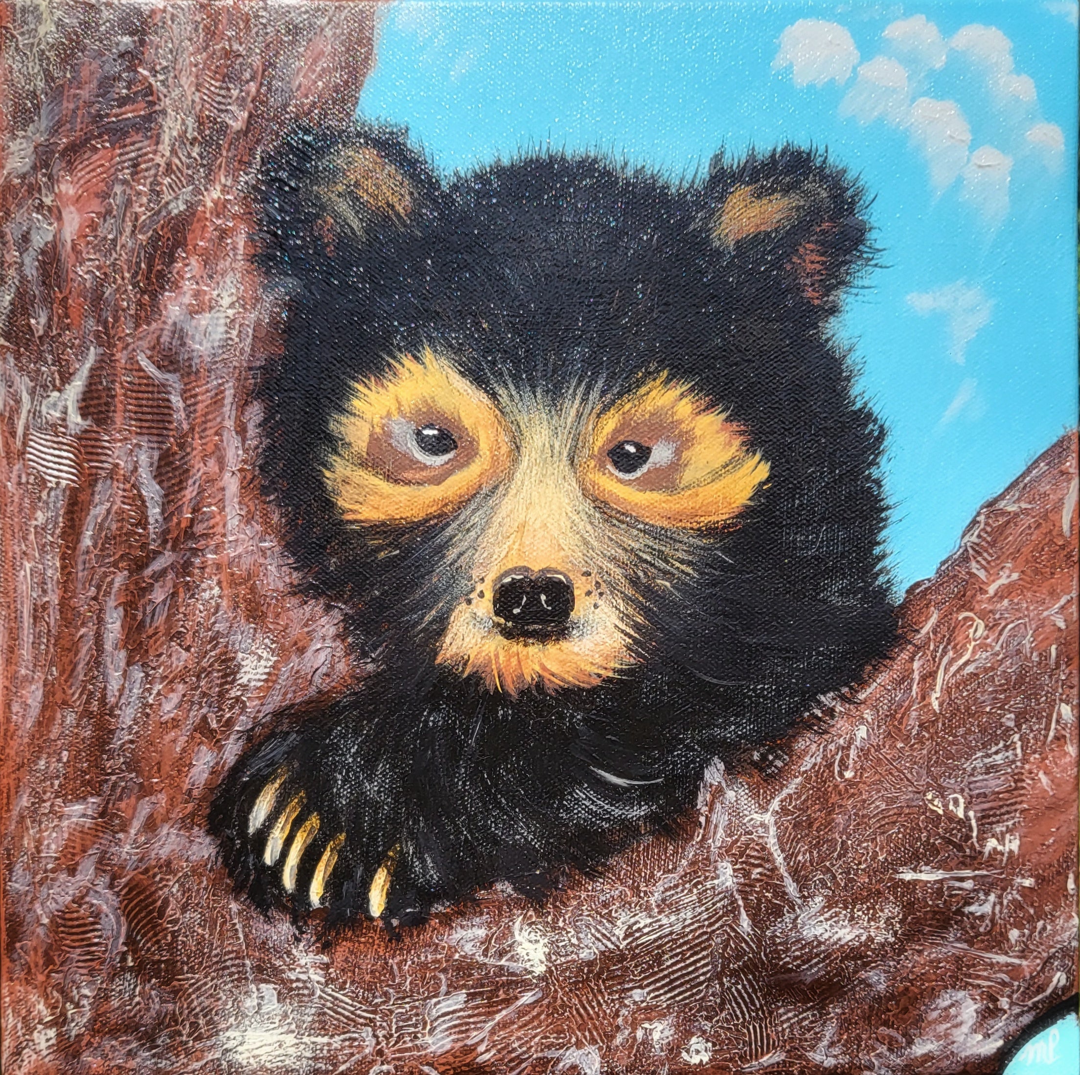 Enjoying the View - Original Bear Cub Acrylic Artwork 12x12"