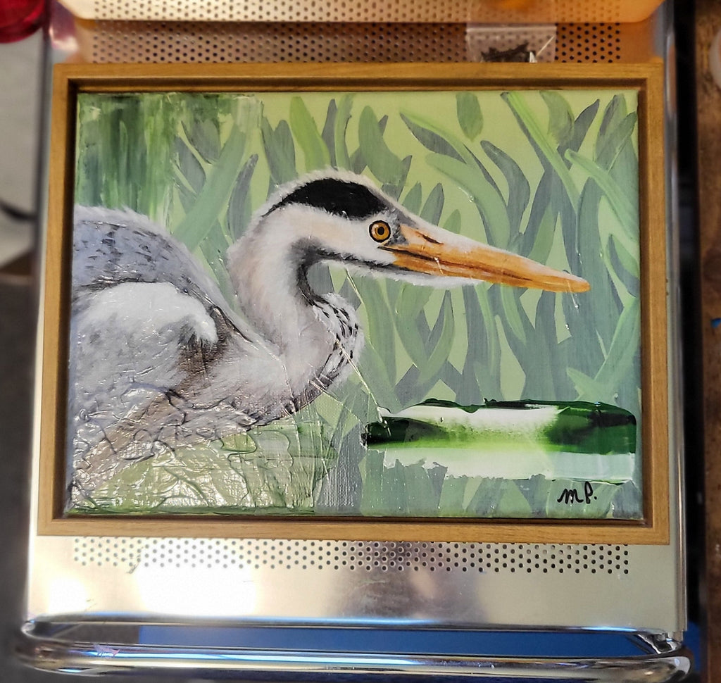 Anticipation -Acrylic Blue Heron Artwork 9x12" Framed