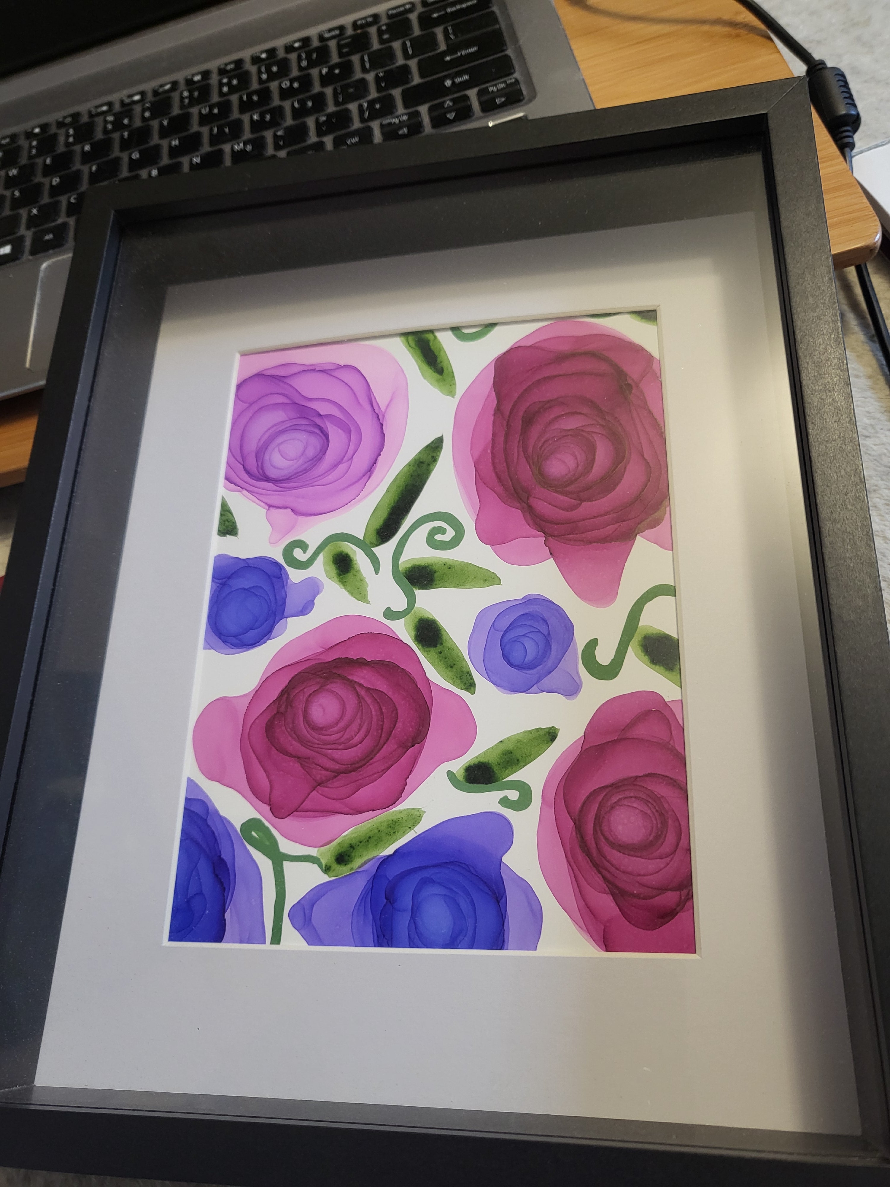 Roses - Original Alcohol Ink Painting 8x10" Framed