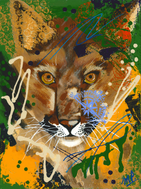 Stare Down - Original Acrylic Abstract Cougar Artwork 9x12"